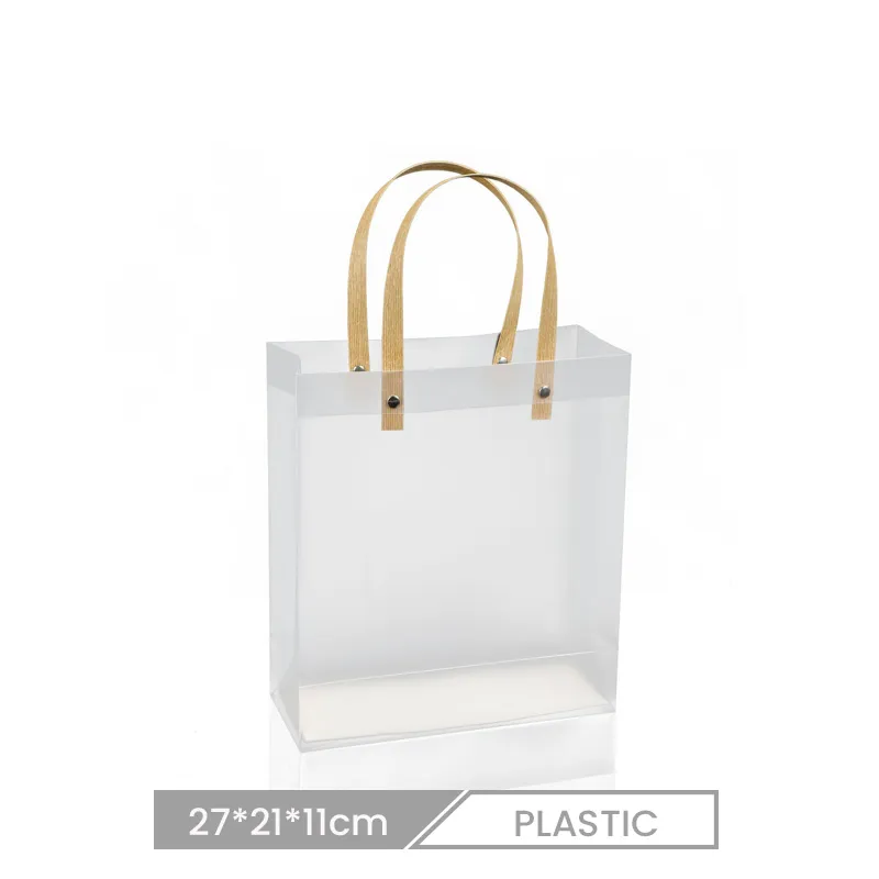 27*21*11cm Custom Pp Tote Bag Transparent Frosted Gift Plastic Shopping Bag